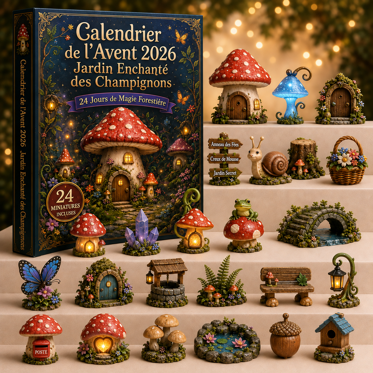 Calendrier de l'Avent « Jardin de Champignons Enchanté » 2026 – 24 Miniatures Surprises