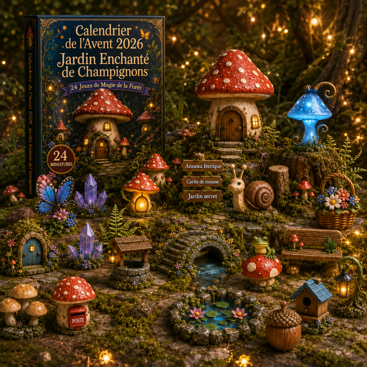 Calendrier de l'Avent « Jardin de Champignons Enchanté » 2026 – 24 Miniatures Surprises