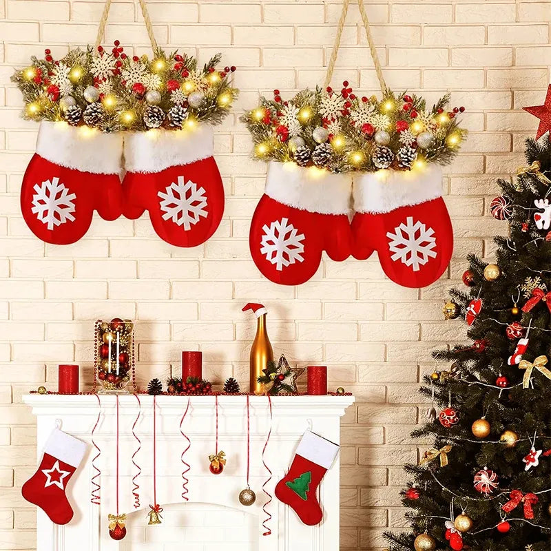 Couronne de Noël Clignotante avec Gants Décoratifs pour une Ambiance Festive 2