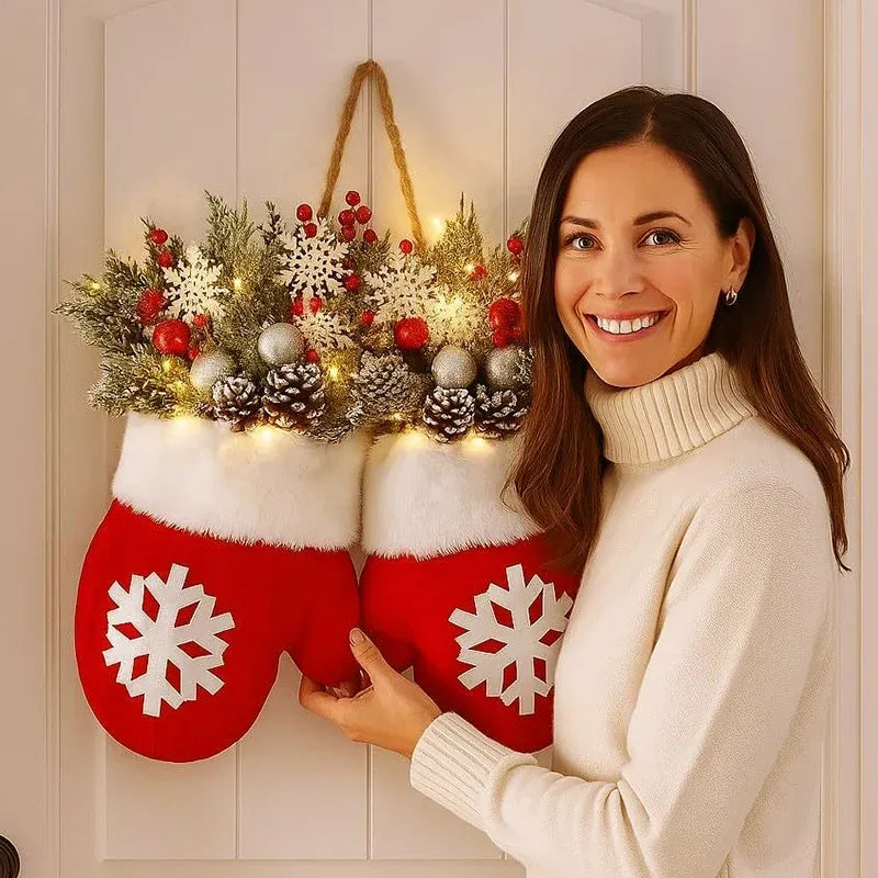 Couronne de Noël Clignotante avec Gants Décoratifs pour une Ambiance Festive 6