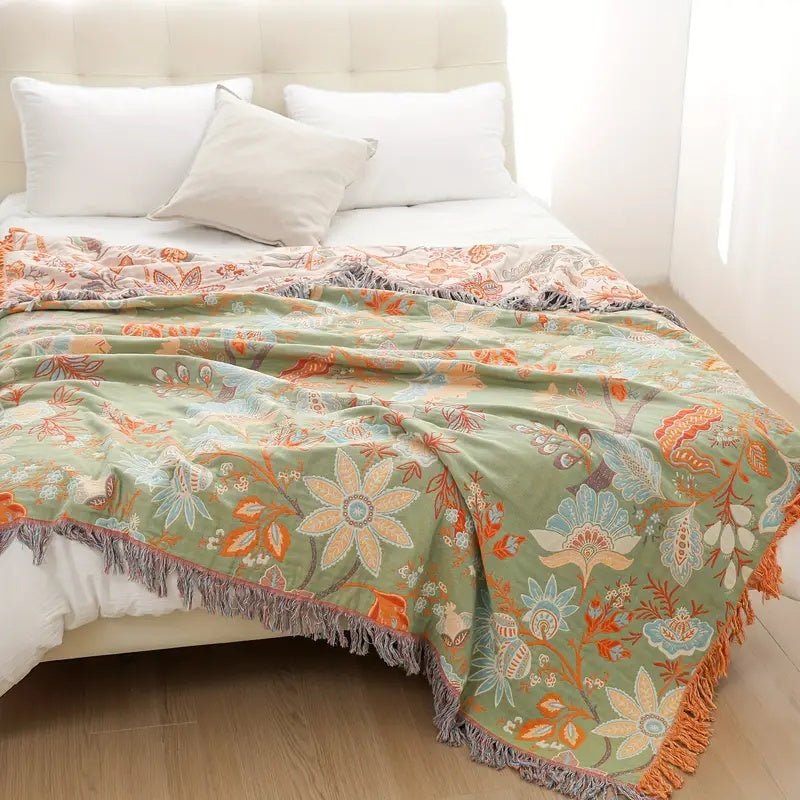 Couverture | Motif Floral Bohème, Franges Décoratives 8