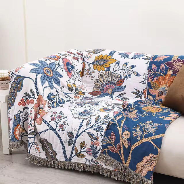 Couverture | Motif Floral Jacquard, Pompons Décoratifs 2