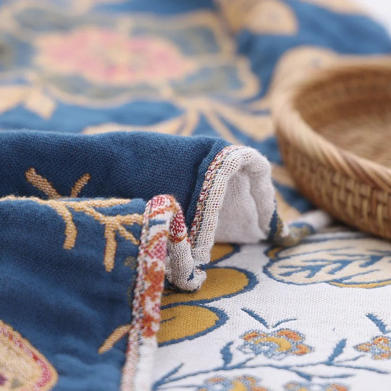Couverture | Motif Floral Jacquard, Pompons Décoratifs 6