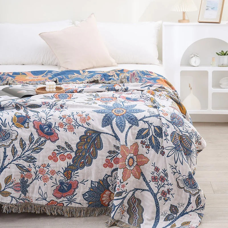 Couverture | Motif Floral Jacquard, Pompons Décoratifs 7