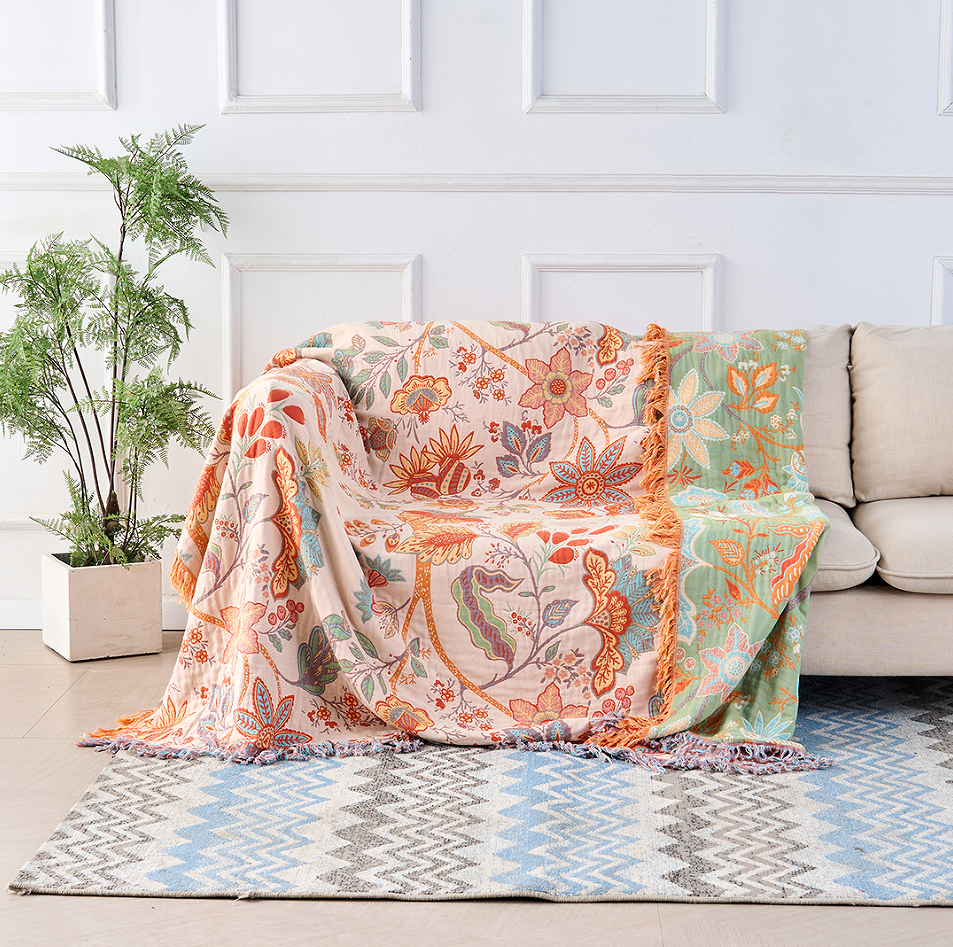 Couverture | Motif Floral Rustique, 100 % Coton 0