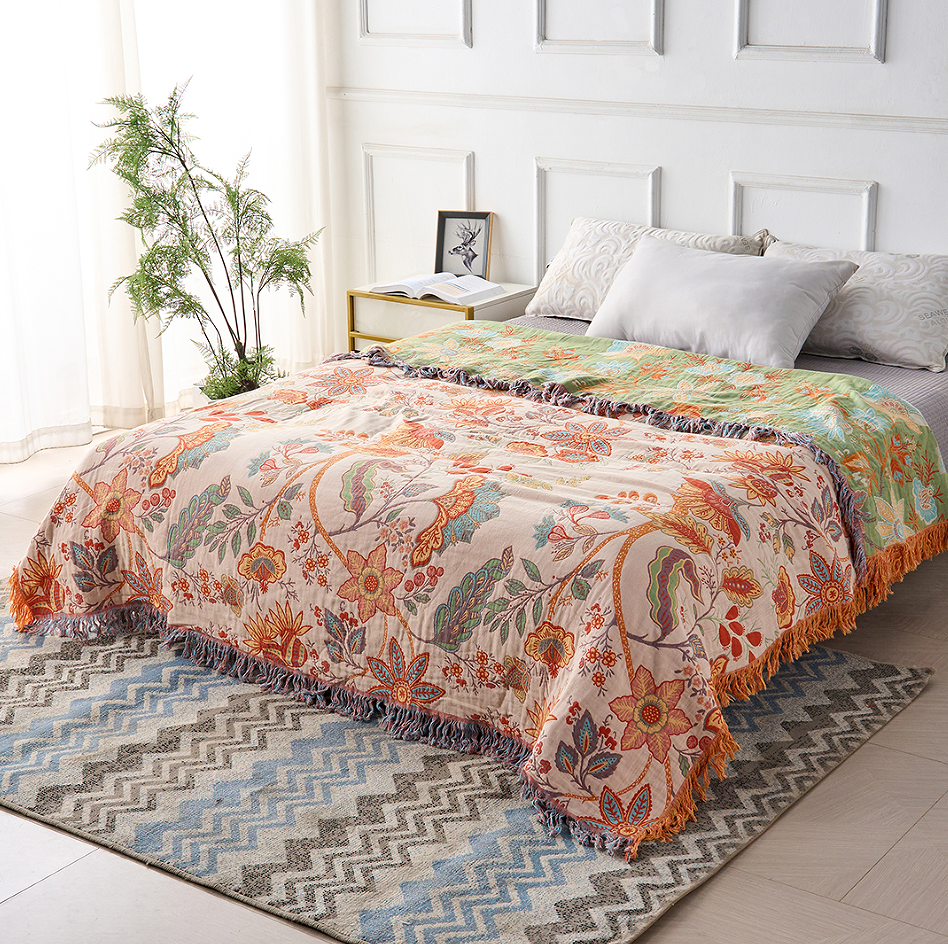 Couverture | Motif Floral Rustique, 100 % Coton 1