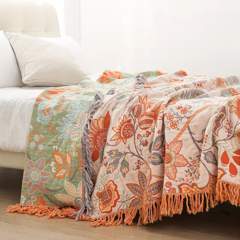 Couverture | Motif Floral Rustique, 100 % Coton 2