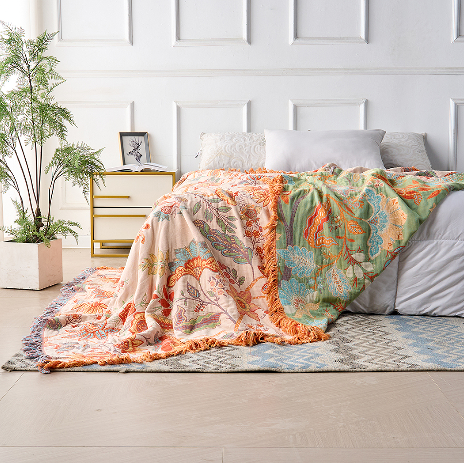 Couverture | Motif Floral Rustique, 100 % Coton 3