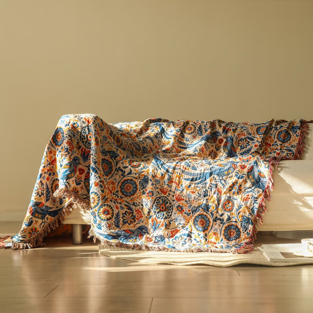 Couverture | Motif Floral et Oiseau, Tissage Léger 1