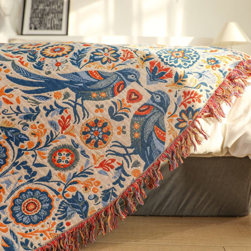 Couverture | Motif Floral et Oiseau, Tissage Léger 2