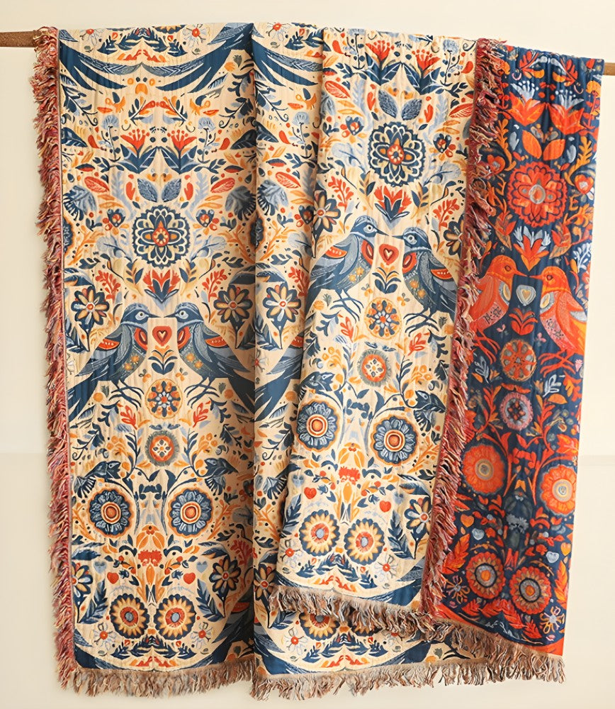 Couverture | Motif Floral et Oiseau, Tissage Léger 3