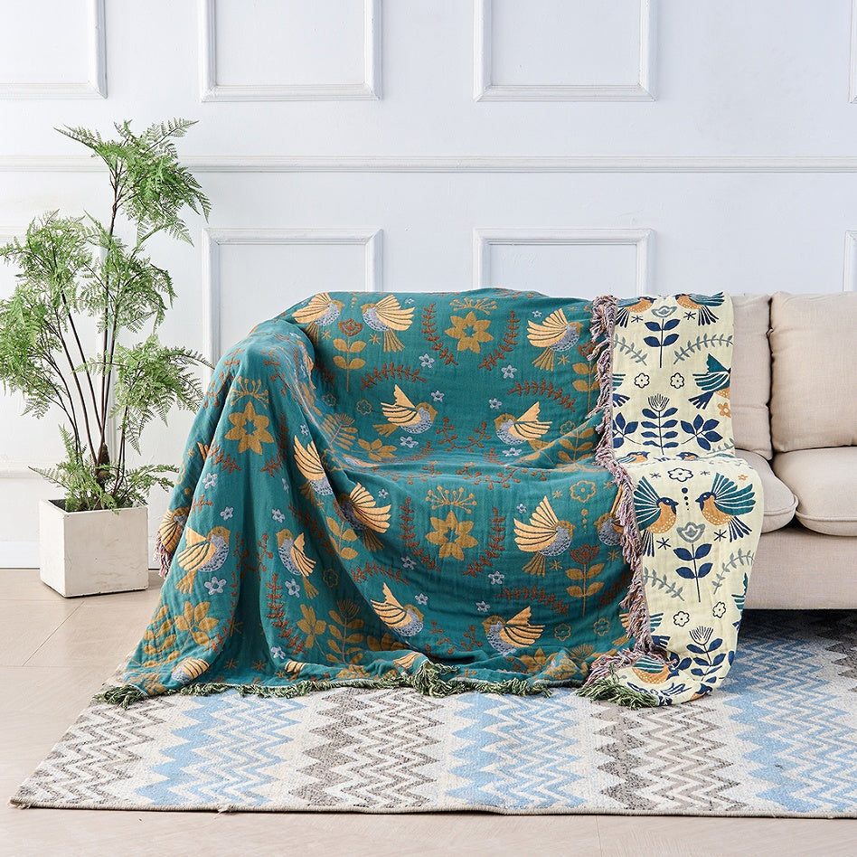 Couverture | Motif Oiseaux, Réversible en Coton 1
