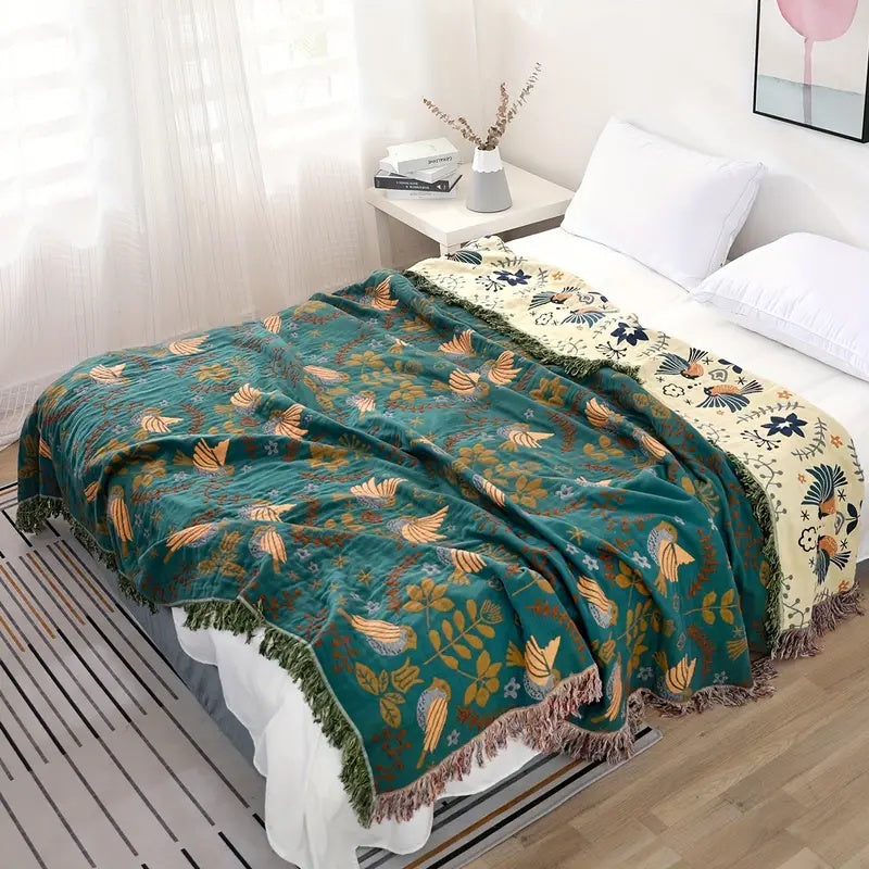 Couverture | Motif Oiseaux, Réversible en Coton 3