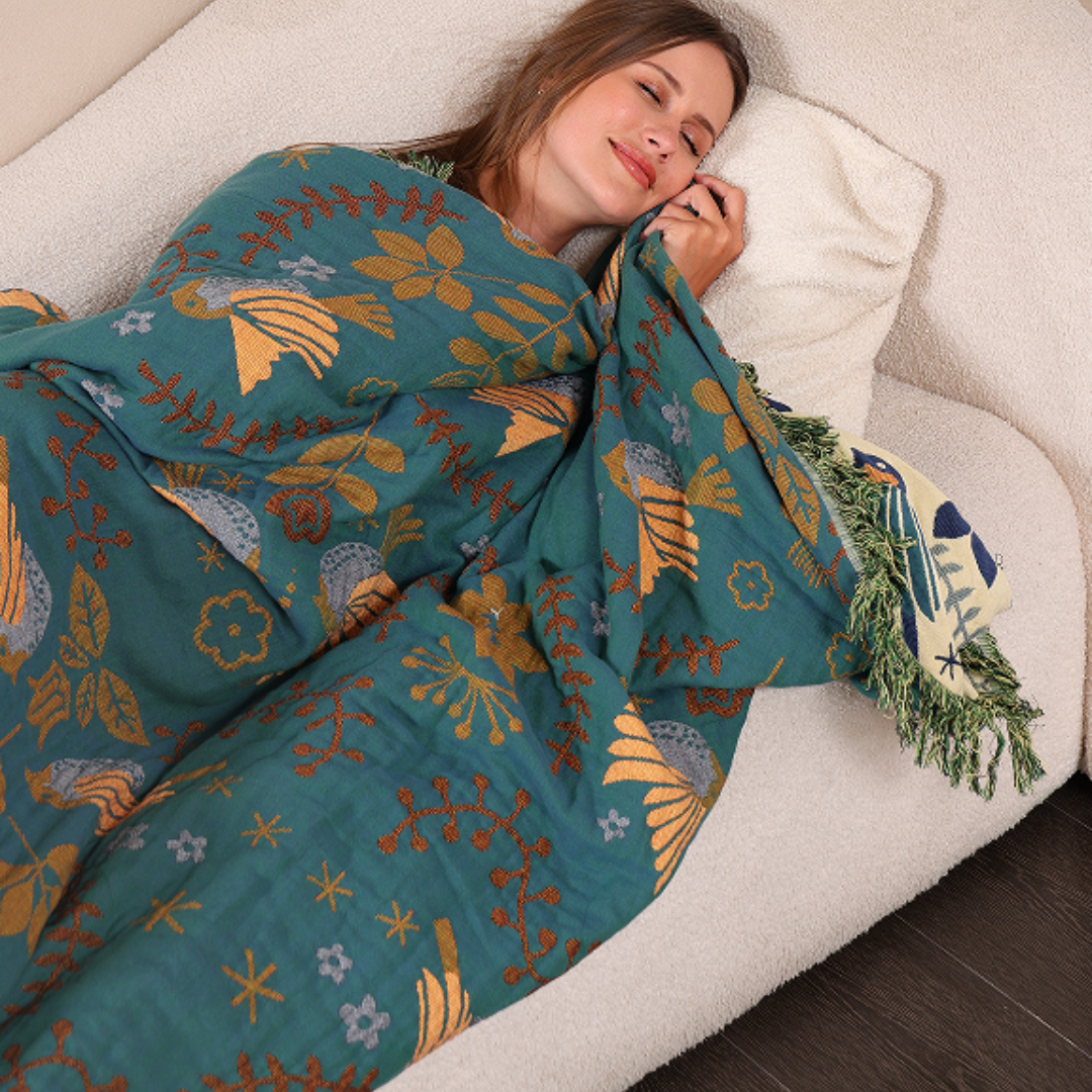Couverture | Motif Oiseaux, Réversible en Coton 4