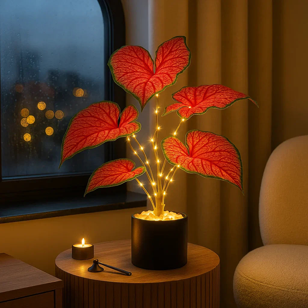 GlowMonstera – Lampe de Plante LED blanc chaud, Rouge Cramoisi pour Intérieur