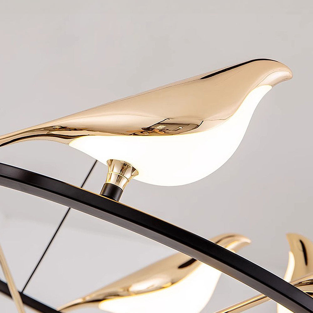 Aurévane – Suspension LED Oiseaux Anneau Doré Salon