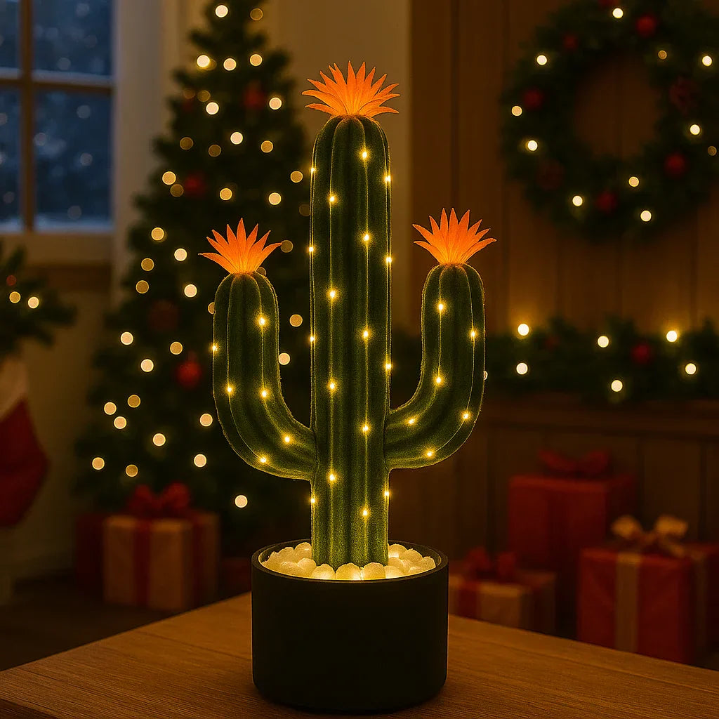 Lampe LED Cactus Lumineux en Vert pour Salon