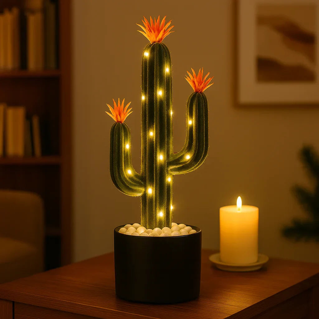 Lampe LED Cactus Lumineux en Vert pour Salon