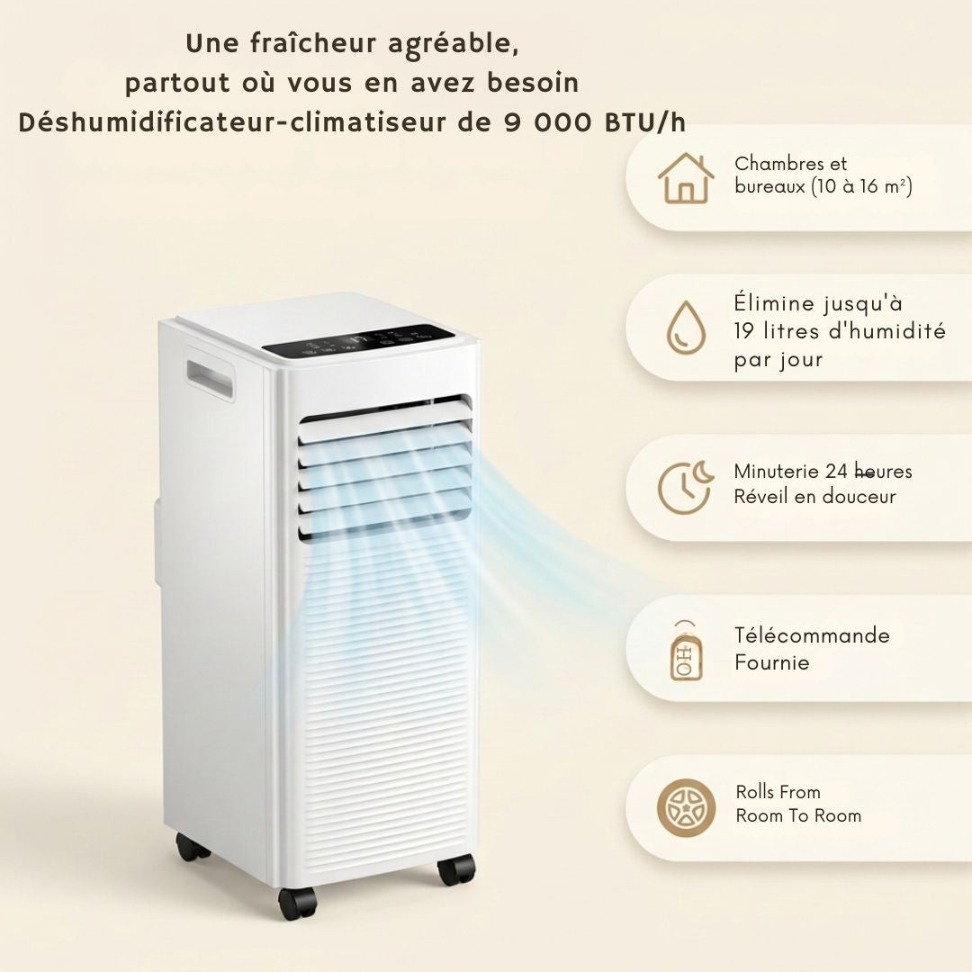 Climatiseur Mobile 7000 BTU, Déshumidification, Kit de Fenêtre
