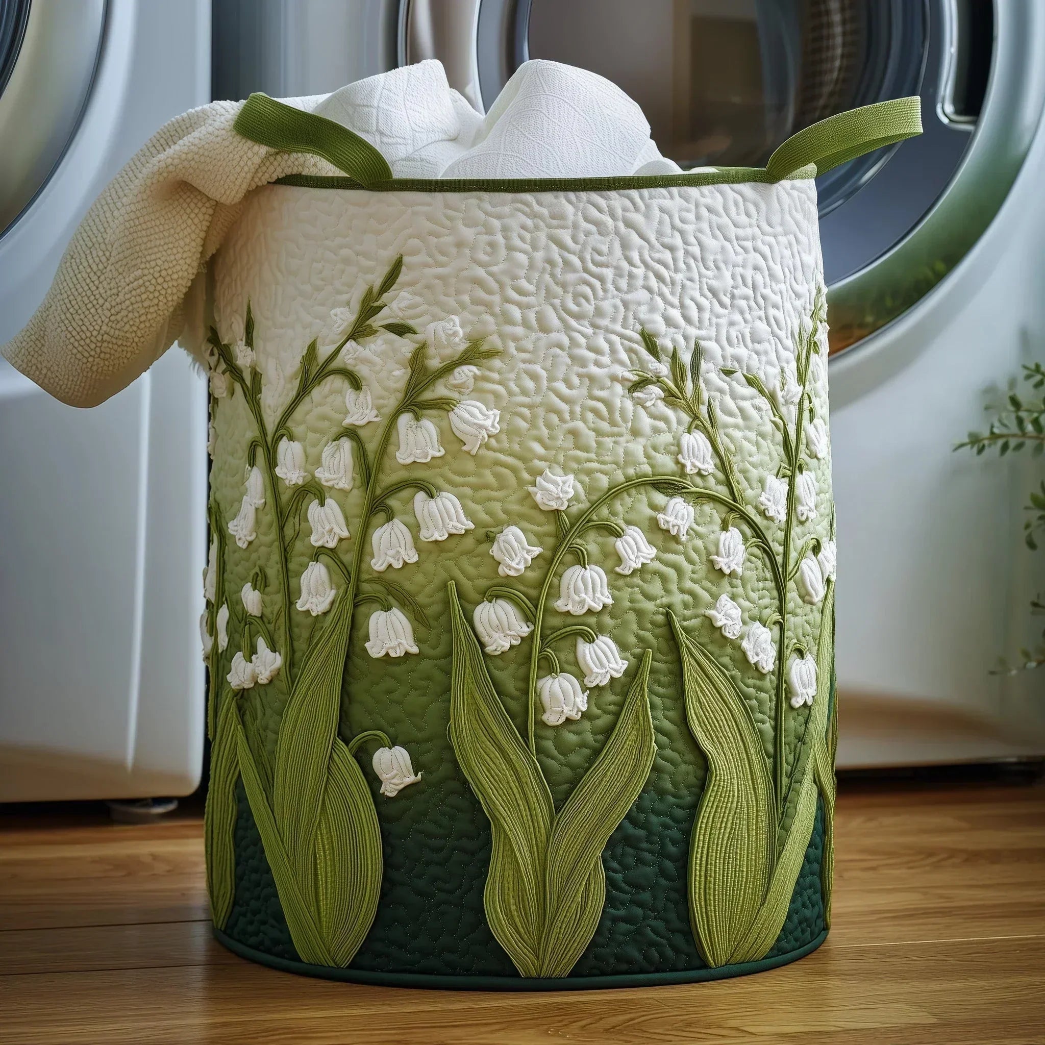 Panier de Rangement Matelassé Coton Écru 46 × 38 cm – Grande Capacité, Poignées Renforcées, Motif Appliqué