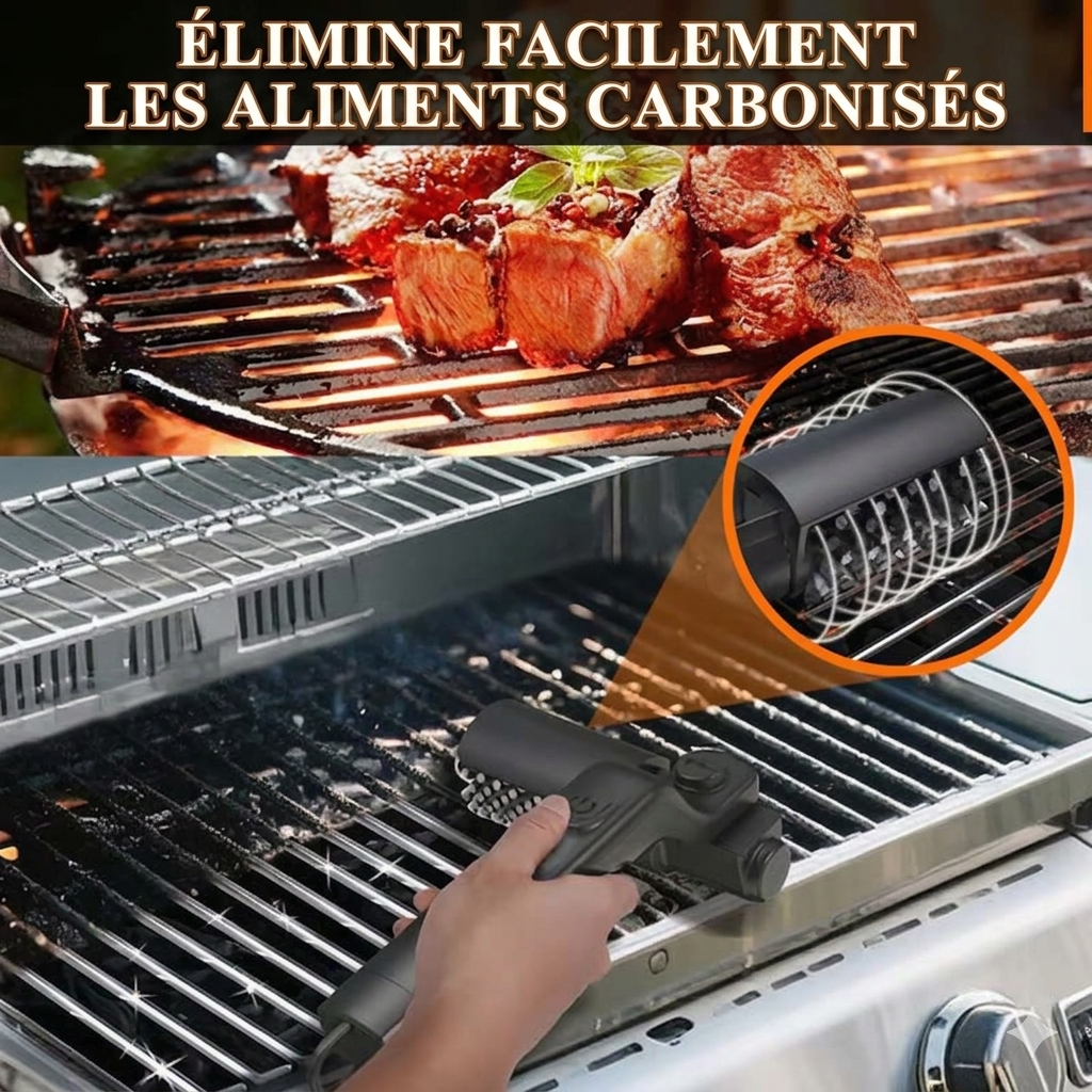 Brosse de nettoyage pour barbecue électrique | Sans fil avec rouleau rotatif