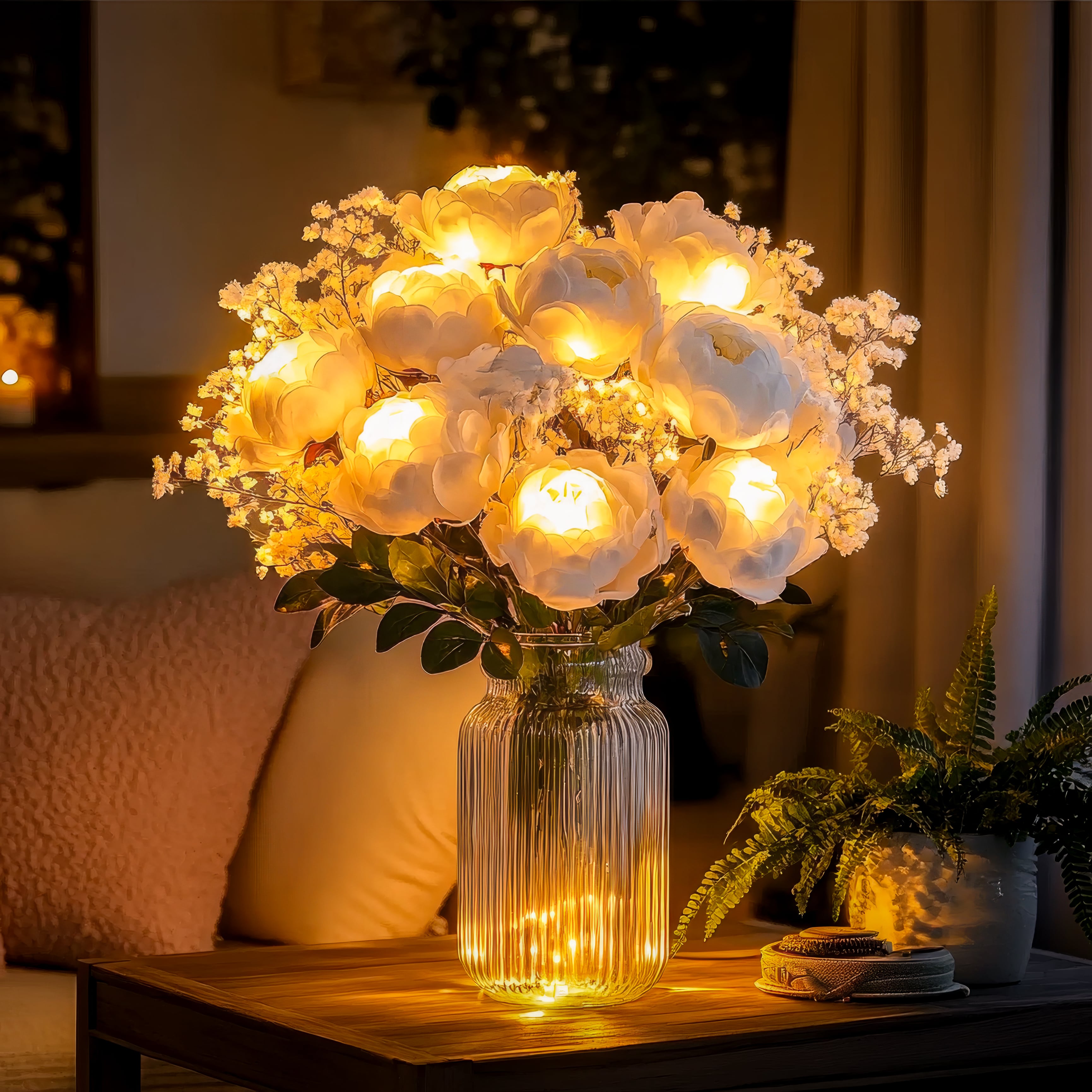Vase LED Aurora Bloom avec finition dorée pour intérieurs