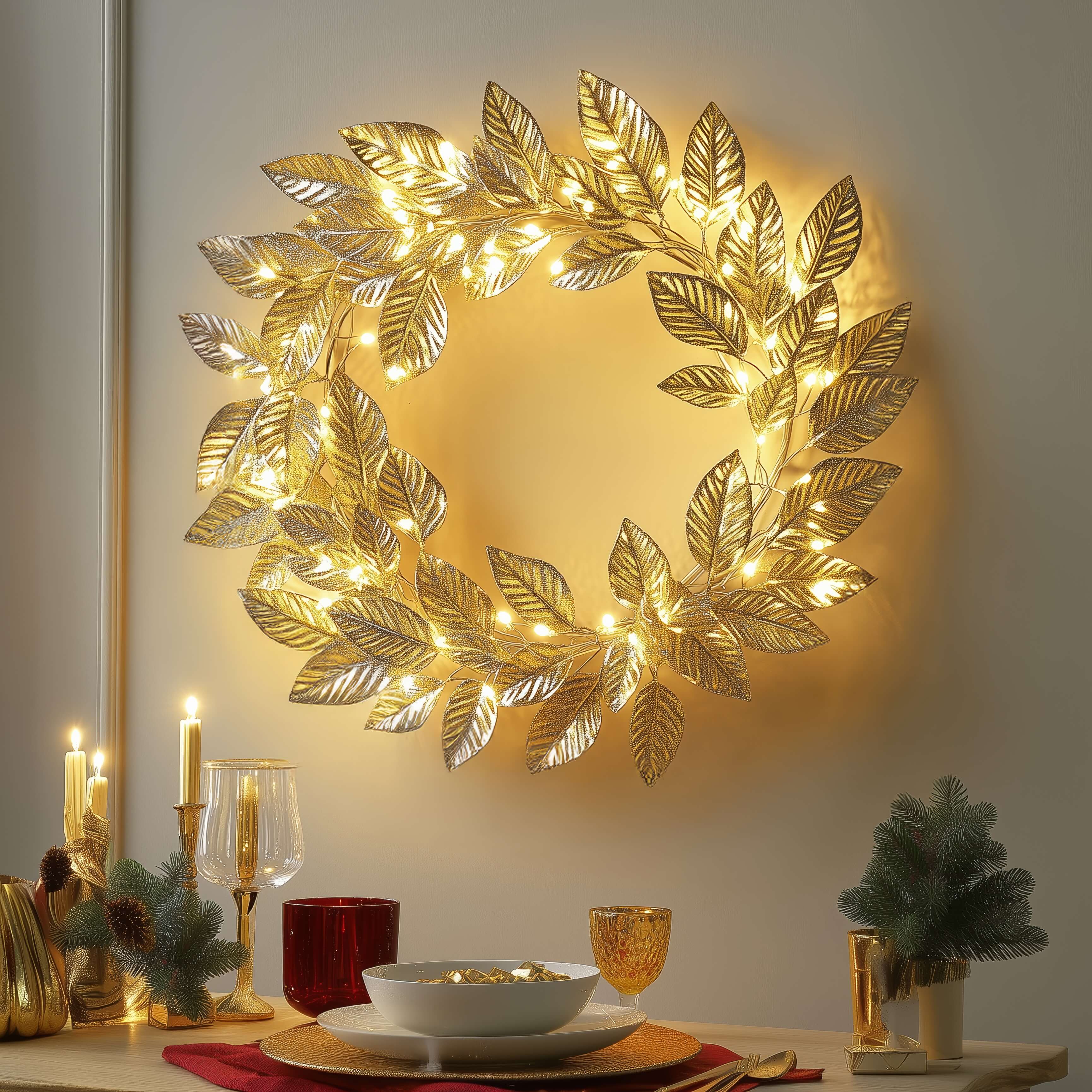 Lampe couronne LED Aurora Leaf en or pour l'intérieur
