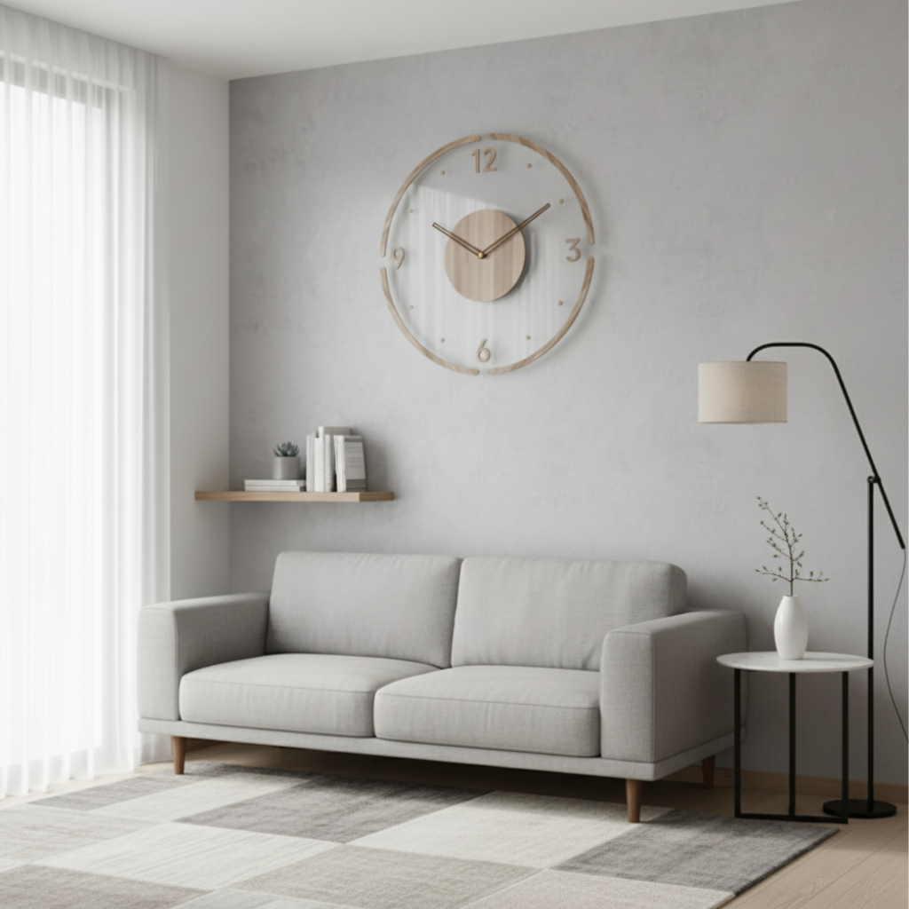 Horloge Murale Design | Silencieuse, Acrylique et Bois Naturel 1