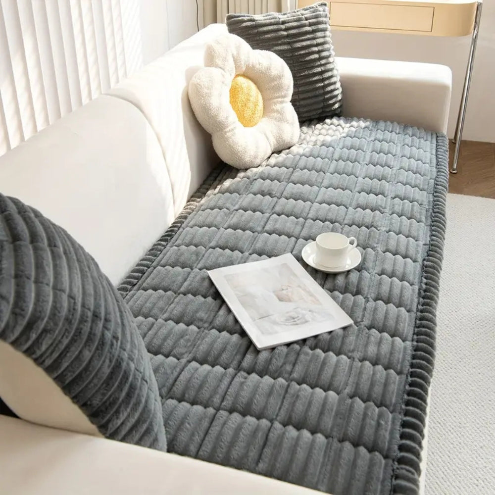 Housse de canapé | Bords Plissés, Tissu en Peluche 0