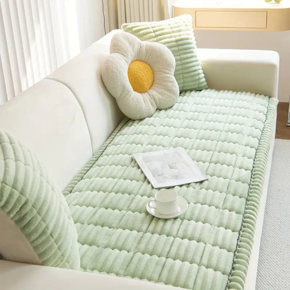 Housse de canapé | Bords Plissés, Tissu en Peluche 1