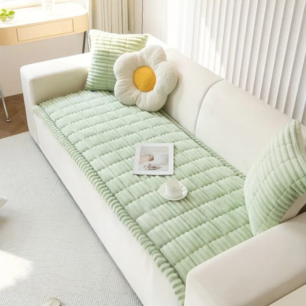 Housse de canapé | Bords Plissés, Tissu en Peluche 6