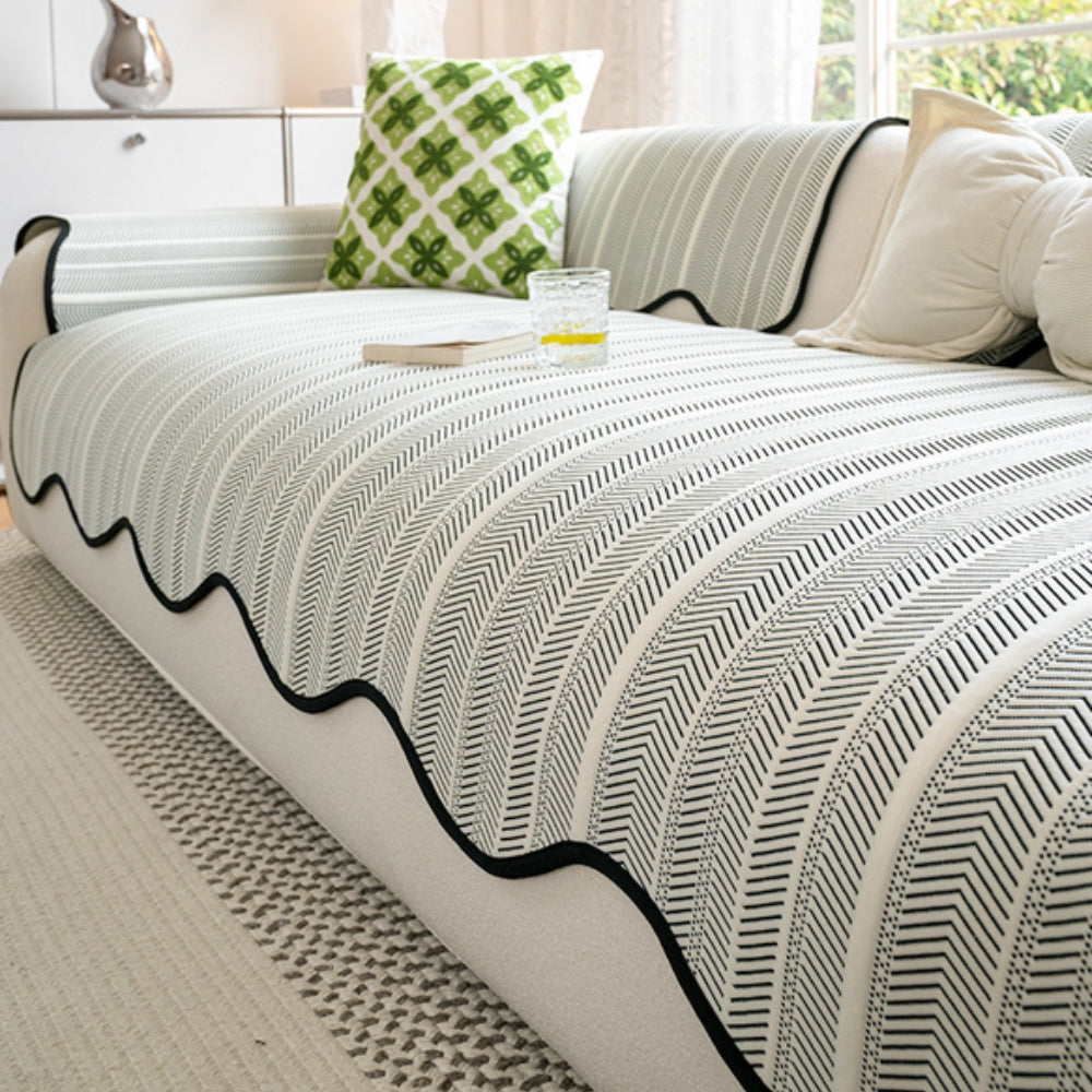 Housse de canapé | Motif chevrons, Bord festonné 2