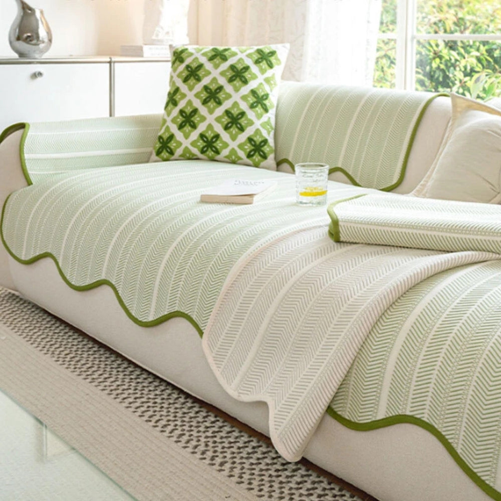 Housse de canapé | Motif chevrons, Bord festonné 4