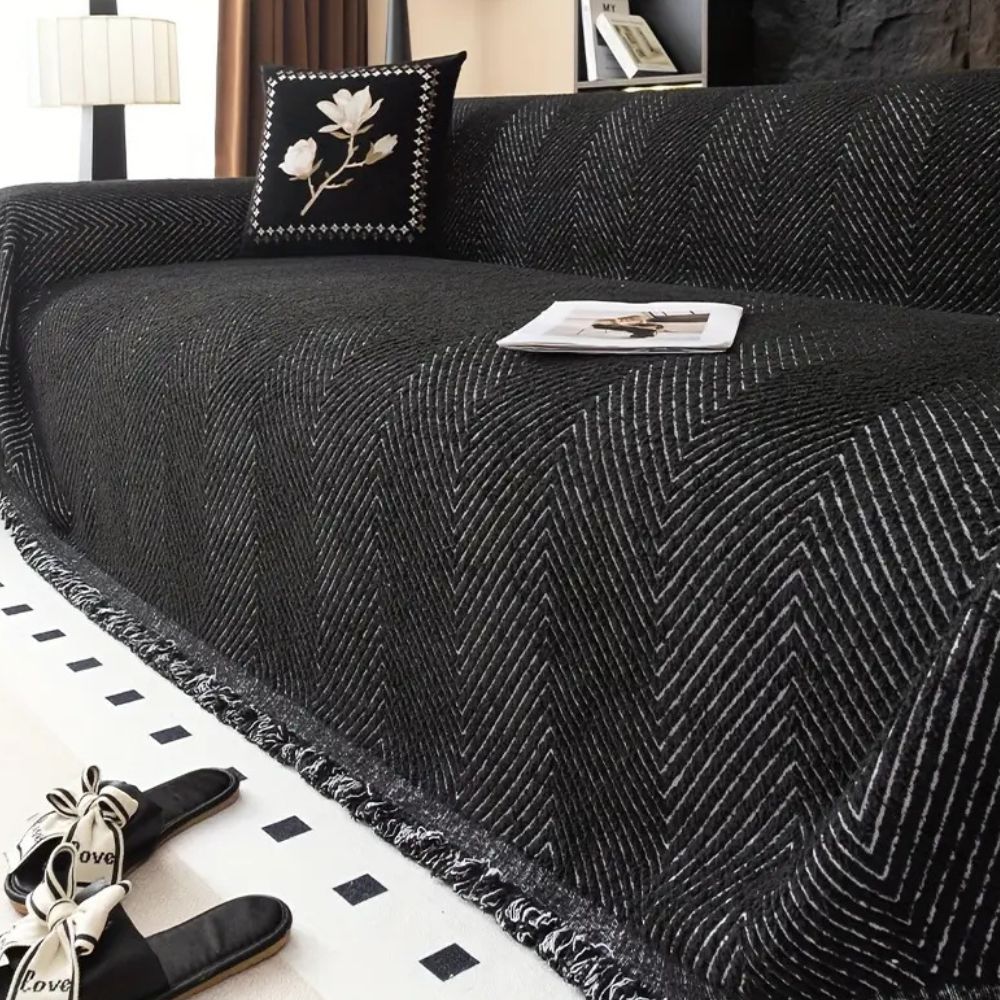 Housse de canapé | Motif chevrons, rayures ajustée 0