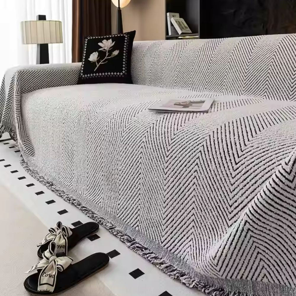 Housse de canapé | Motif chevrons, rayures ajustée 6