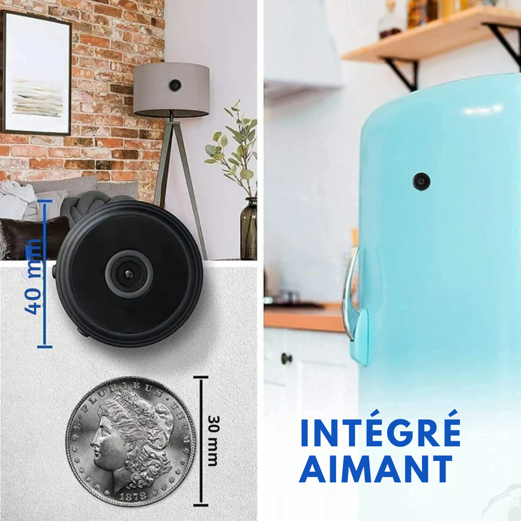 Mini Caméra WiFi 1080P HD | Caméra sans fil magnétique pour intérieur avec vision nocturne et détection de mouvement