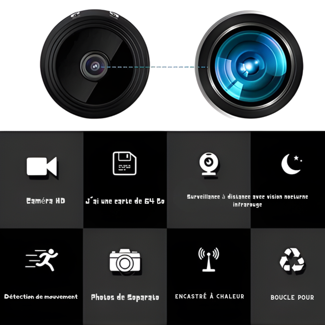 Mini Caméra WiFi 1080P HD | Caméra sans fil magnétique pour intérieur avec vision nocturne et détection de mouvement