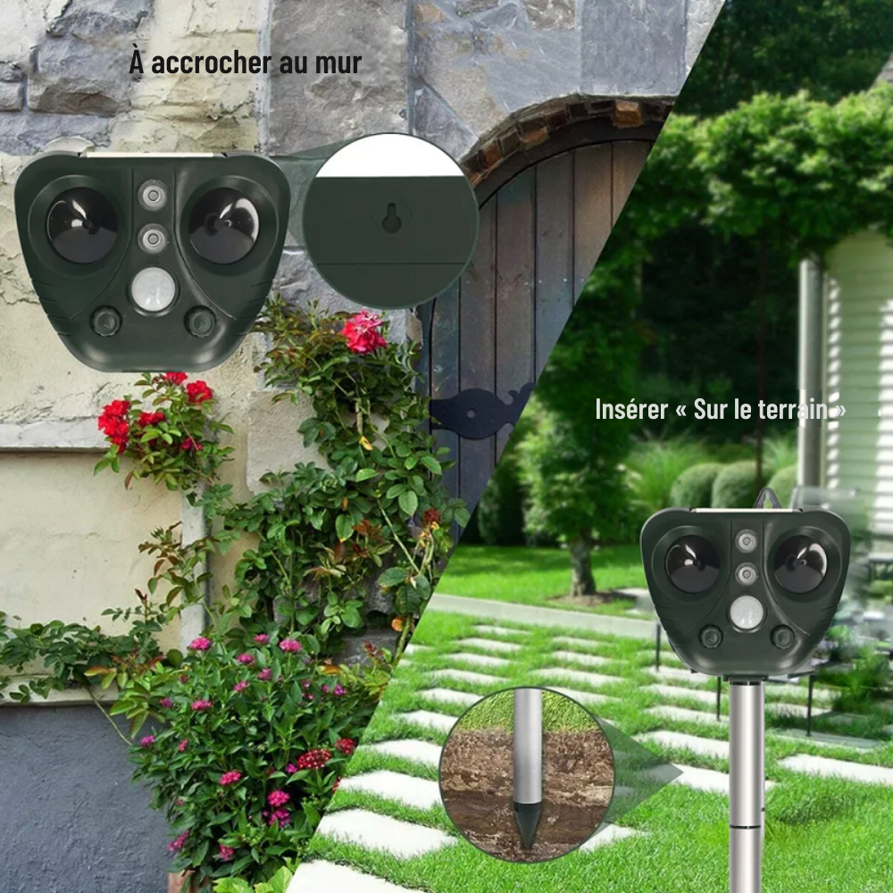 Répulsif à Oiseaux Ultrasonique | Dispositif Solaire avec Capteur de Mouvement pour Jardin