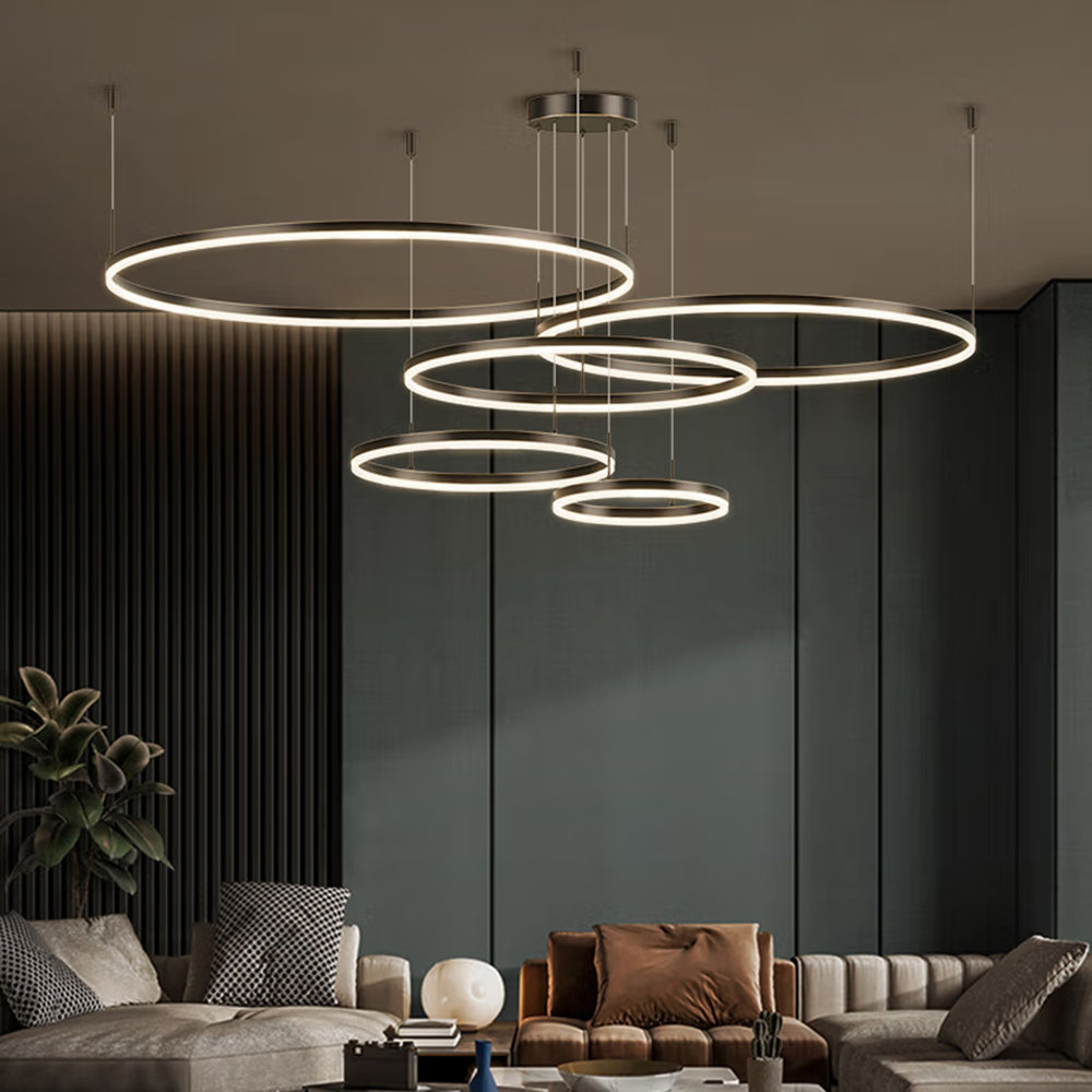 Lampe à Suspension | Anneau LED Métal Noir, Or, Café Réglable 10
