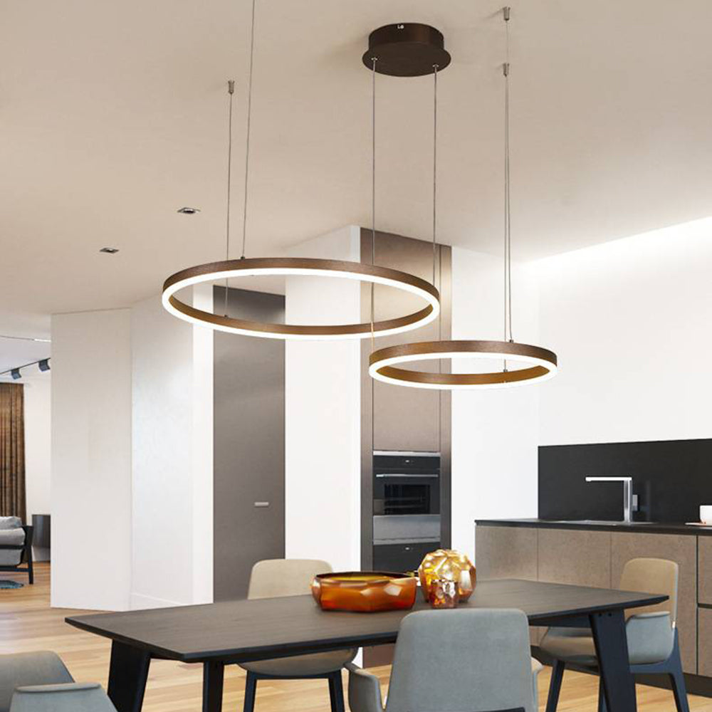 Lampe à Suspension | Anneau LED Métal Noir, Or, Café Réglable 12