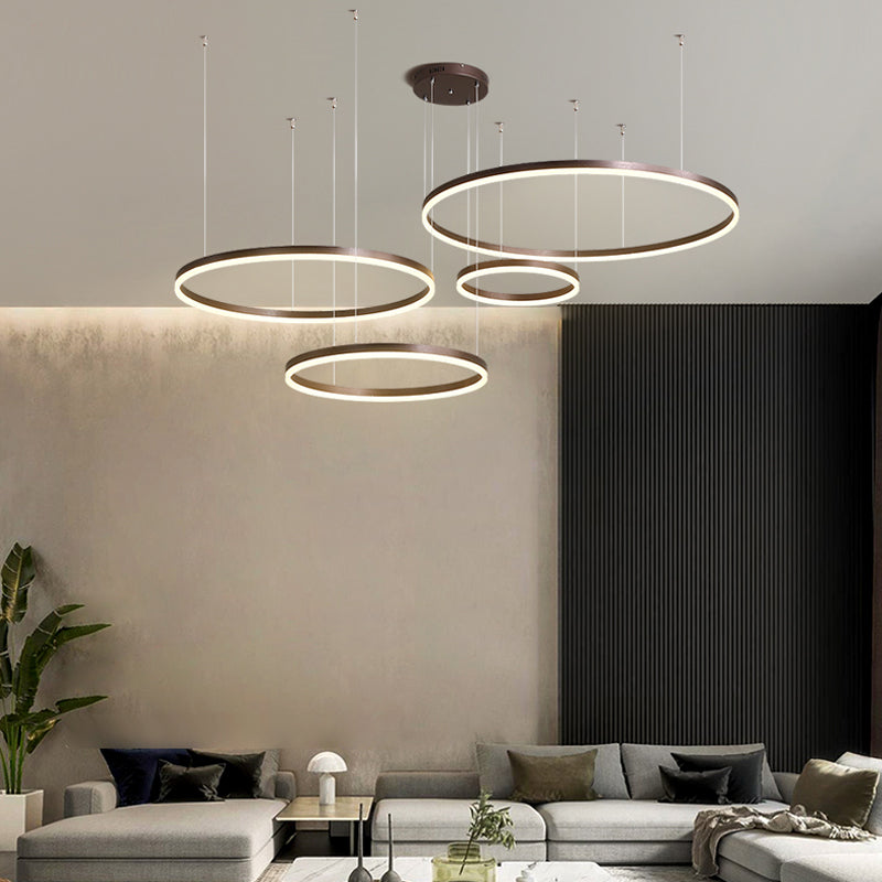 Lampe à Suspension | Anneau LED Métal Noir, Or, Café Réglable 18