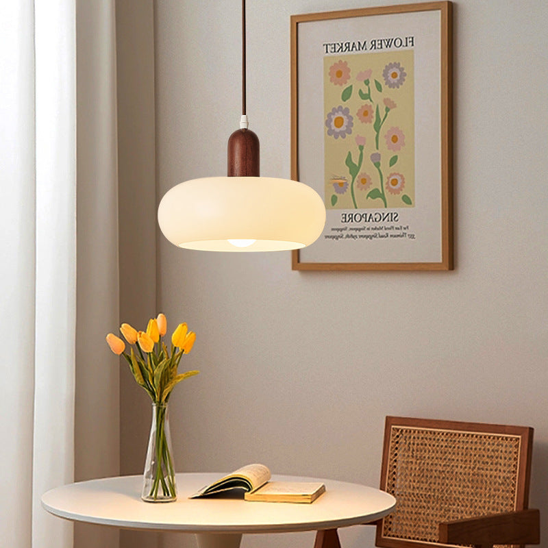 Lampe à suspension | Abat-jour Crème, Accent Bois Naturel 0