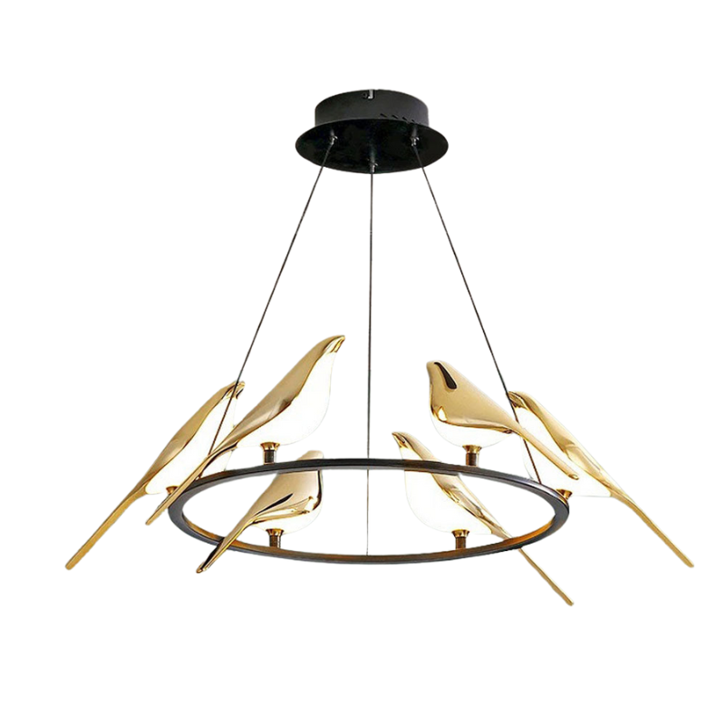 Aurévane – Suspension LED Oiseaux Anneau Doré Salon