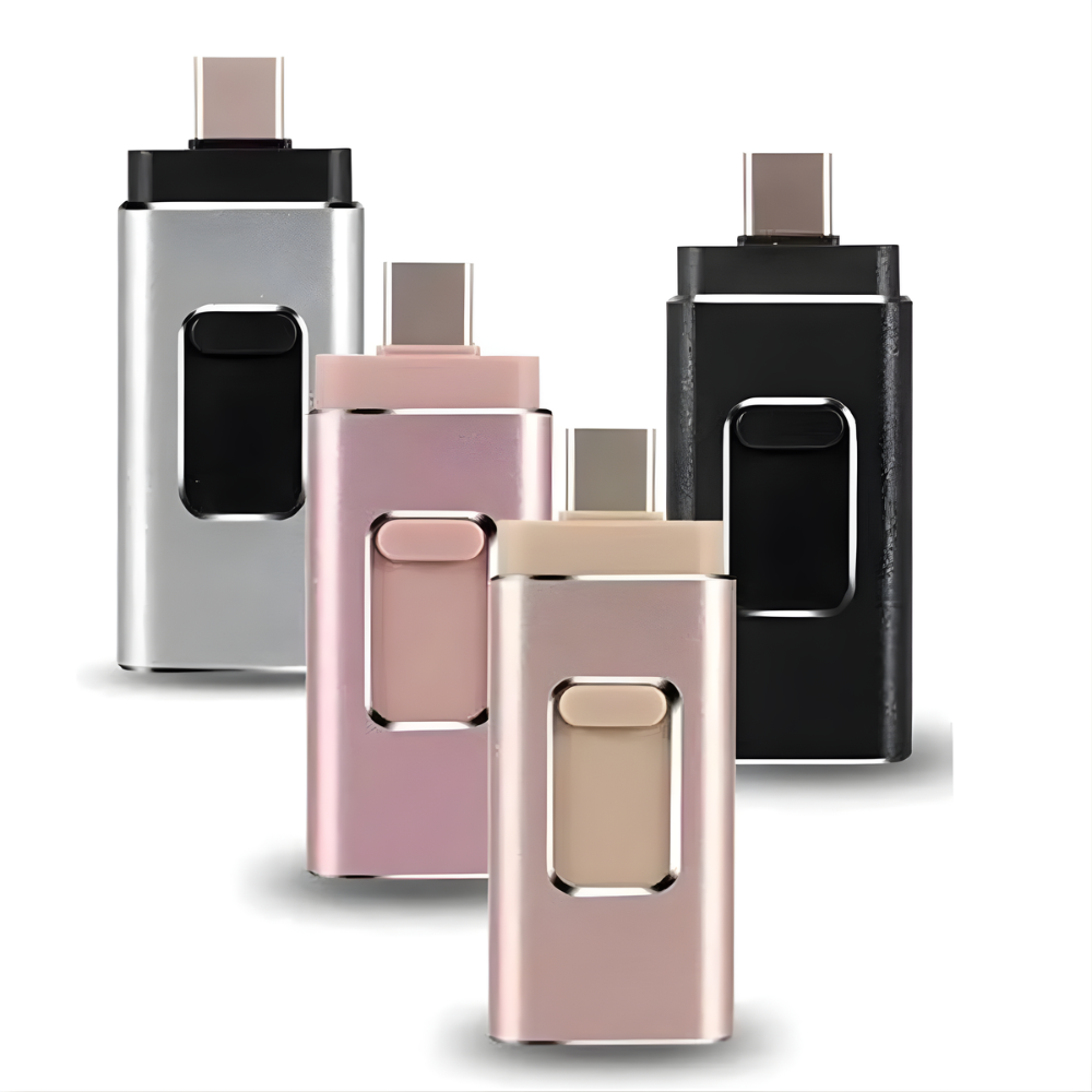 Clé USB 4-en-1 128GB multiport USB, USB-C, Lightning, Micro USB pour iPhone, Android, PC