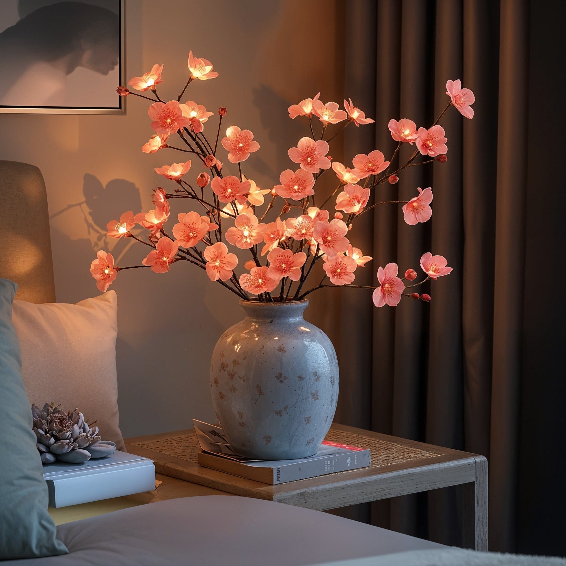 Lampe de décoration LED en branche de fleurs de cerisier lumineuse en rose pour le salon