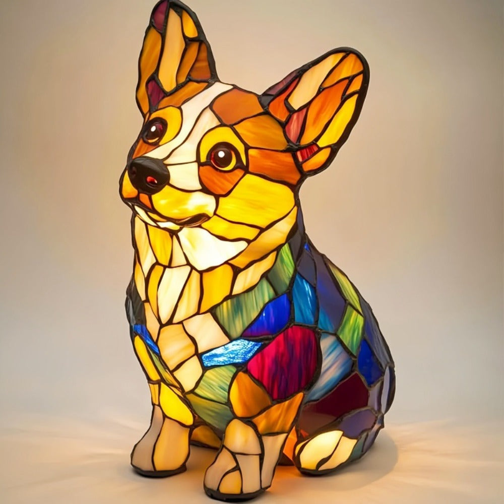 Lampe chien de table LED décorative style Corgi, lumière chaude, salon