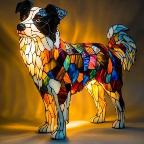 Lampe Chien jardin moderne étanche, motif chien, finition blanche