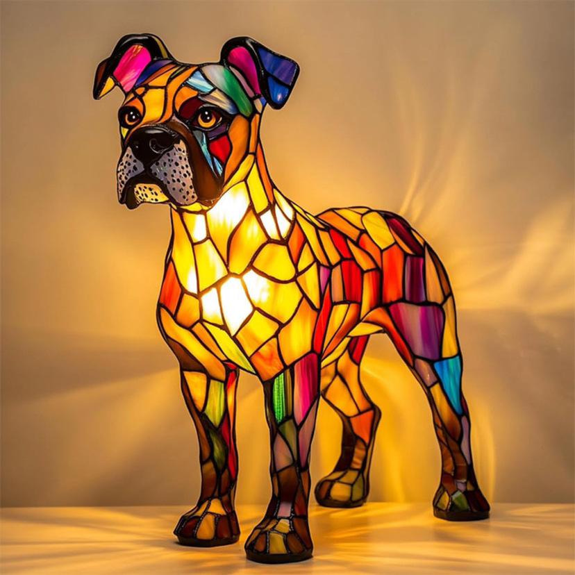Lampe Chien artistique style Boxer, lumière chaude, salon cosy