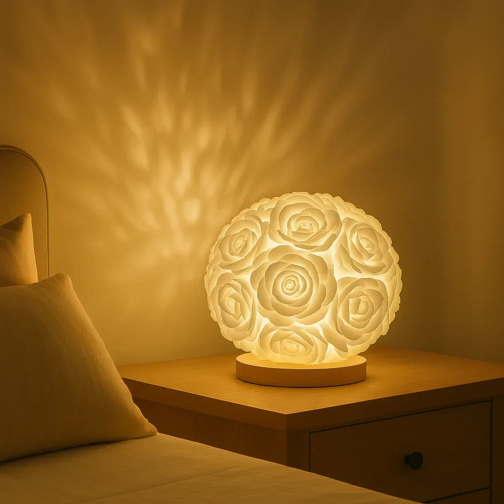 Lampe décorative à roses lumineuses avec une lueur chaude