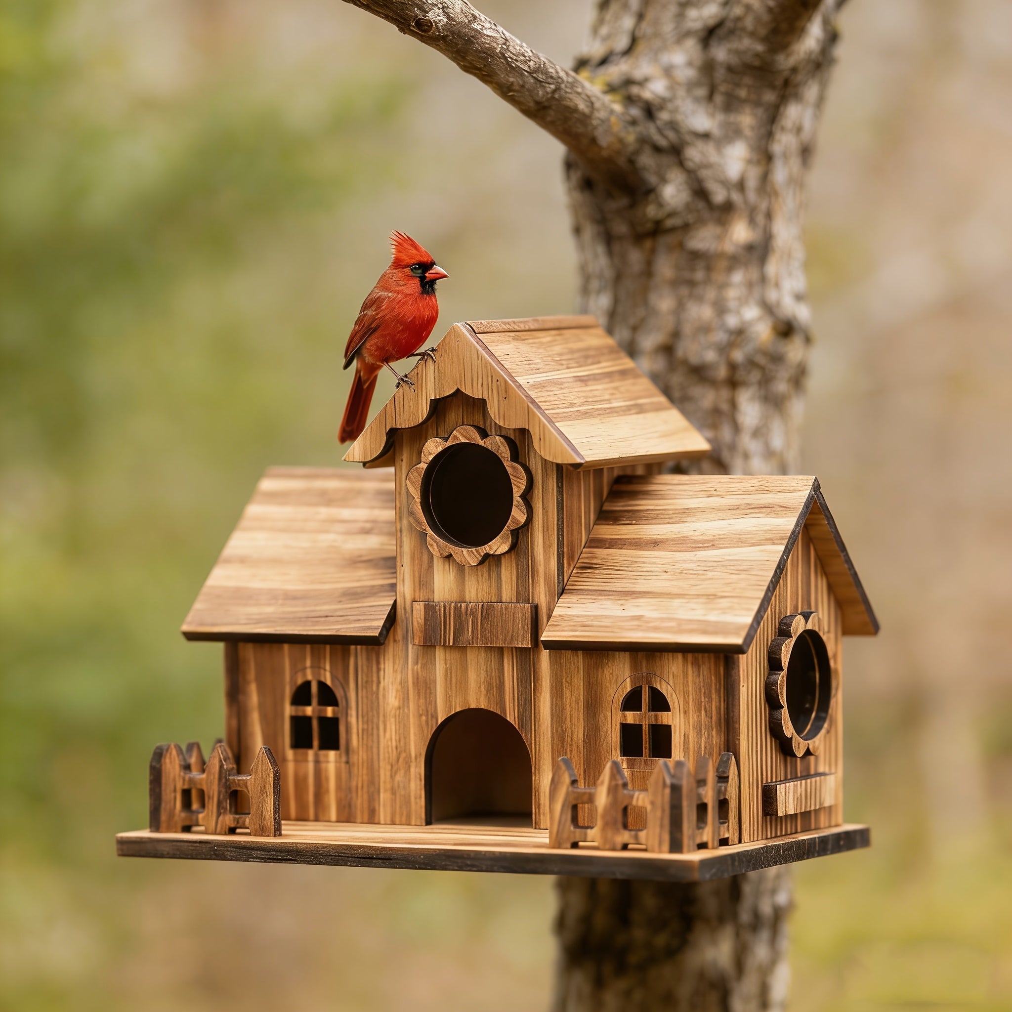 Nichoir à oiseaux | Bois de chêne massif, Entrées multiples 4